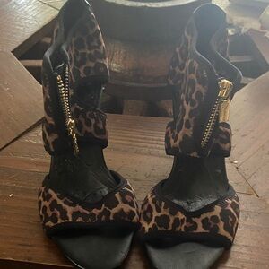 Isola Leopard Print Heels with Gold Accents